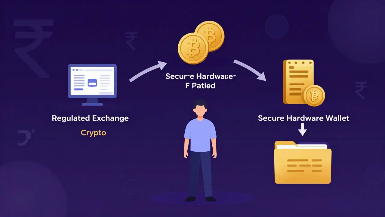 Workflow illustration of buying, storing, and taxing crypto assets
