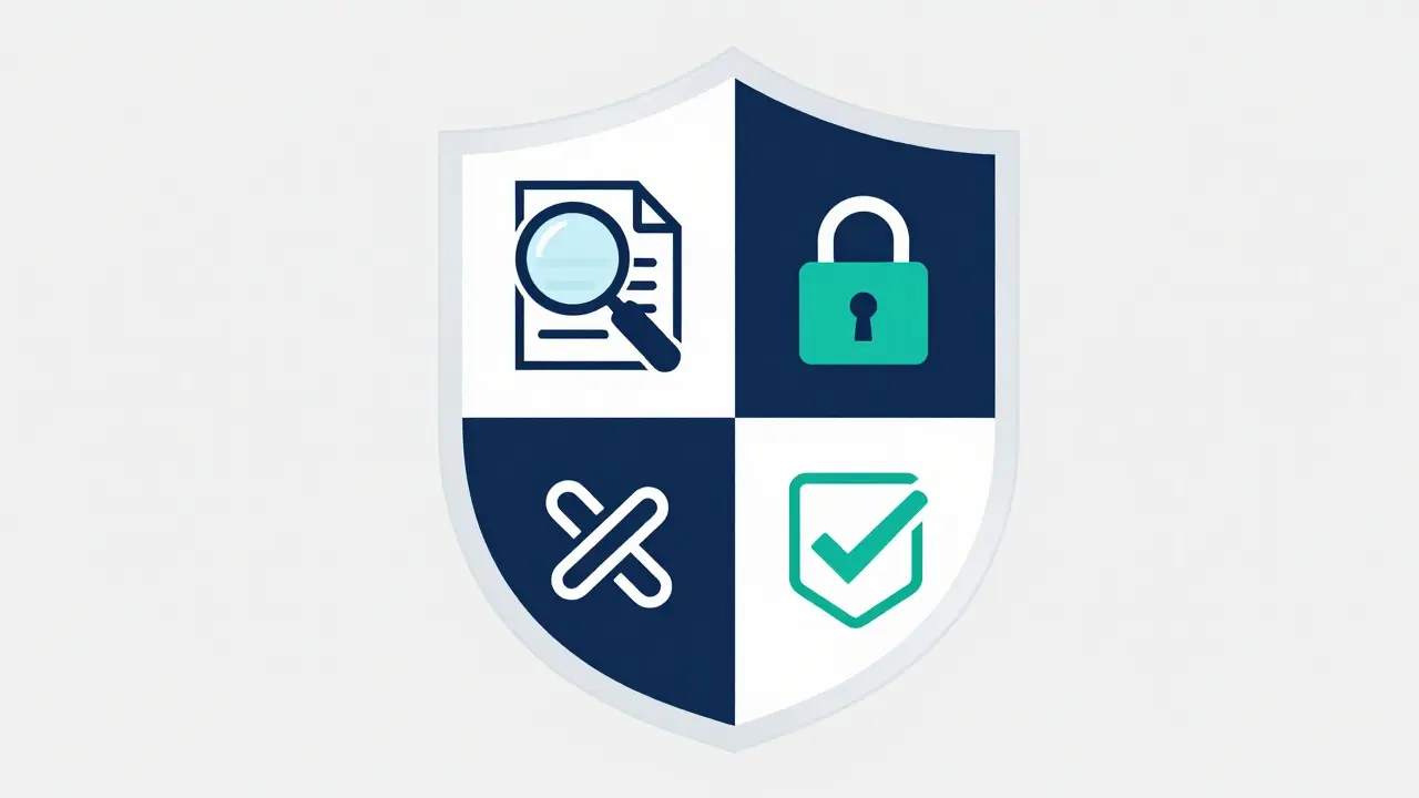 Digital shield with security icons representing crypto verification steps
