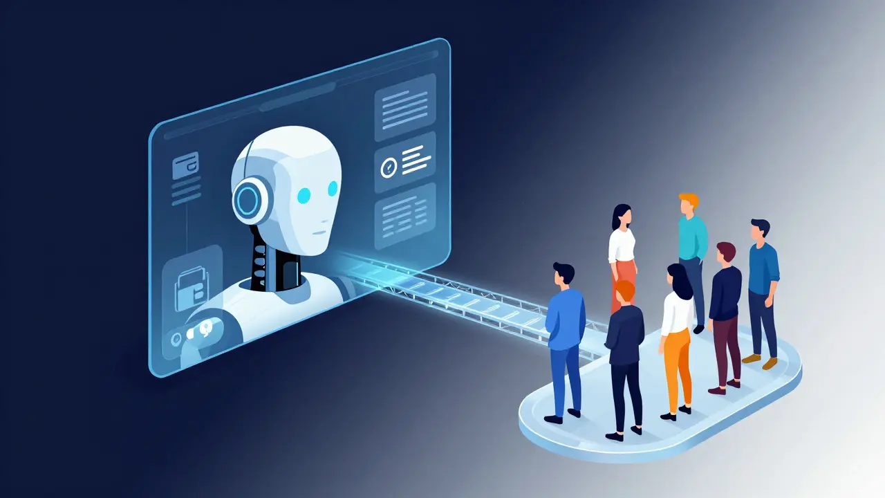 Futuristic interface connecting AI, creators, and fans via interoperable blockchain bridges.