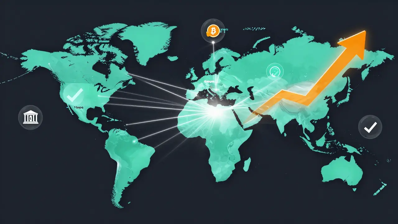 Global map highlighting Hong Kong's role in international crypto markets