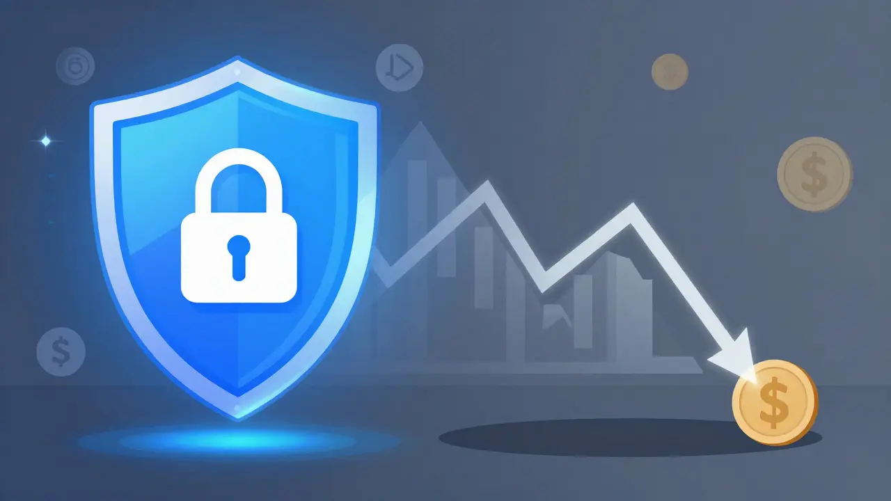 Vector art contrasting vibrant security tech with a fading financial graph