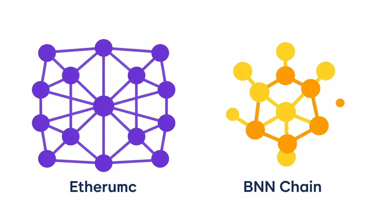 Vector comparison of robust Ethereum network vs sparse BNB chain token