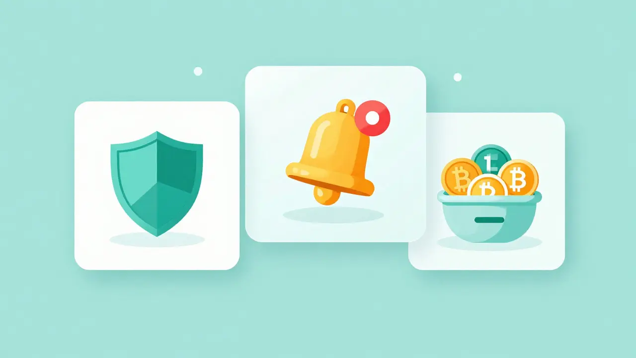Vector dashboard icons showing shields and diversified crypto assets
