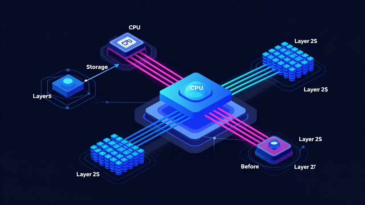 Vector illustration of Layer 2 networks batching data to main chain