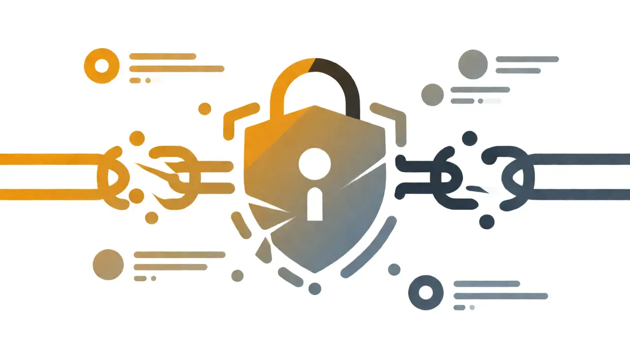 Abstract vector graphic showing broken chains and missing code blocks.
