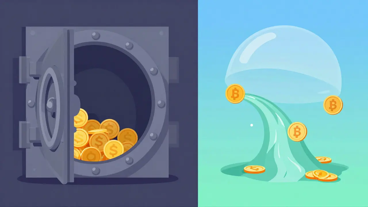 Comparison of a locked vault versus free-flowing secured digital assets