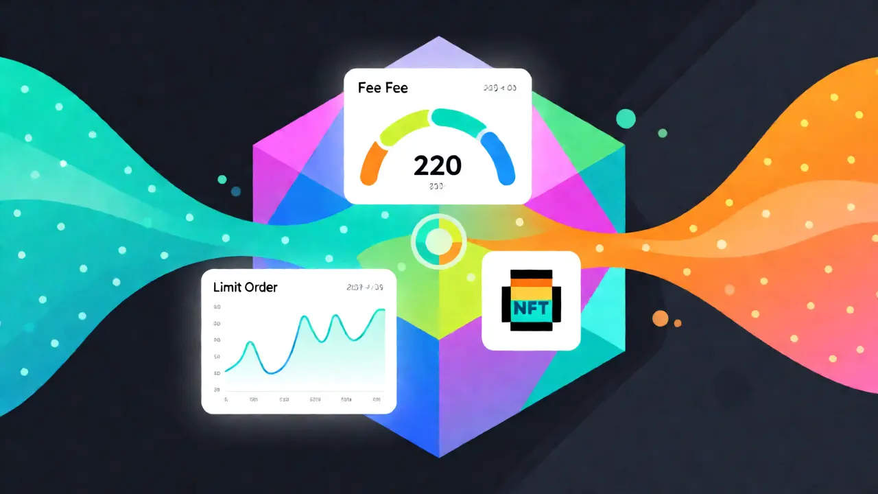 Holographic dashboard displaying Trader Joe's dynamic fees and limit orders