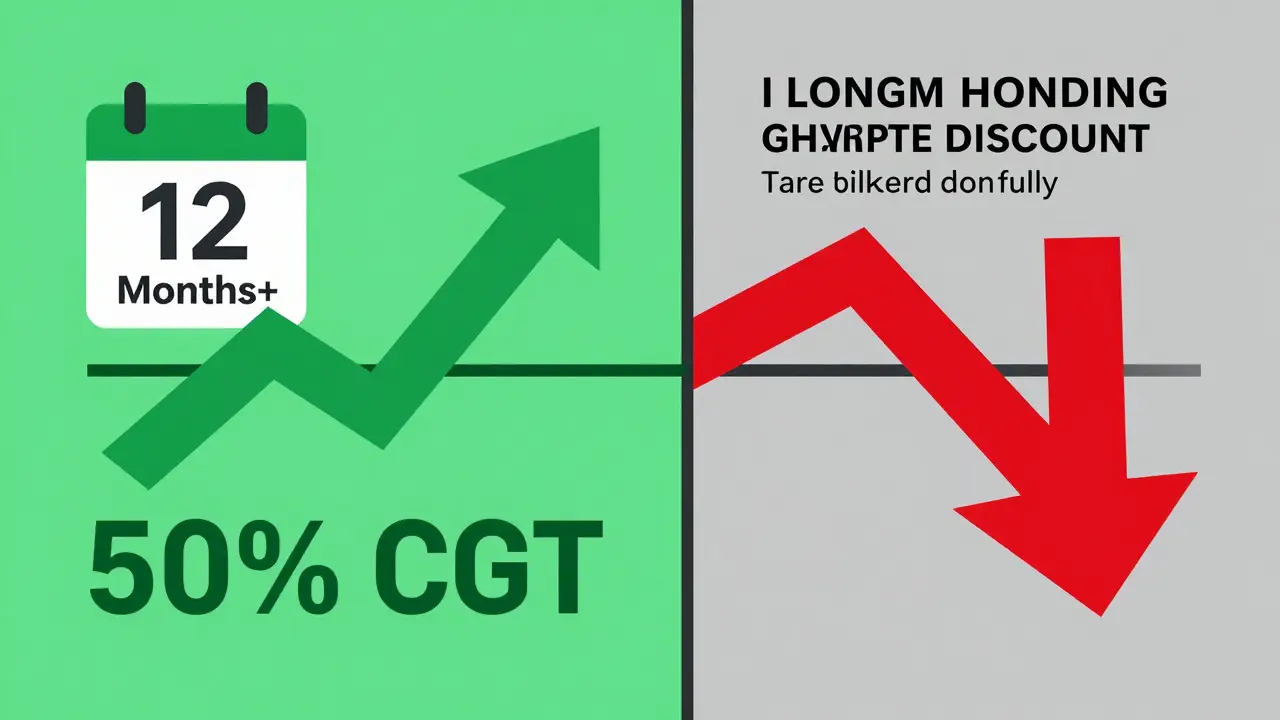 Illustration comparing long-term vs short-term crypto tax benefits