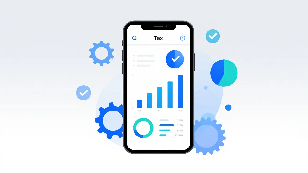Modern vector graphic of crypto tax software and data tracking