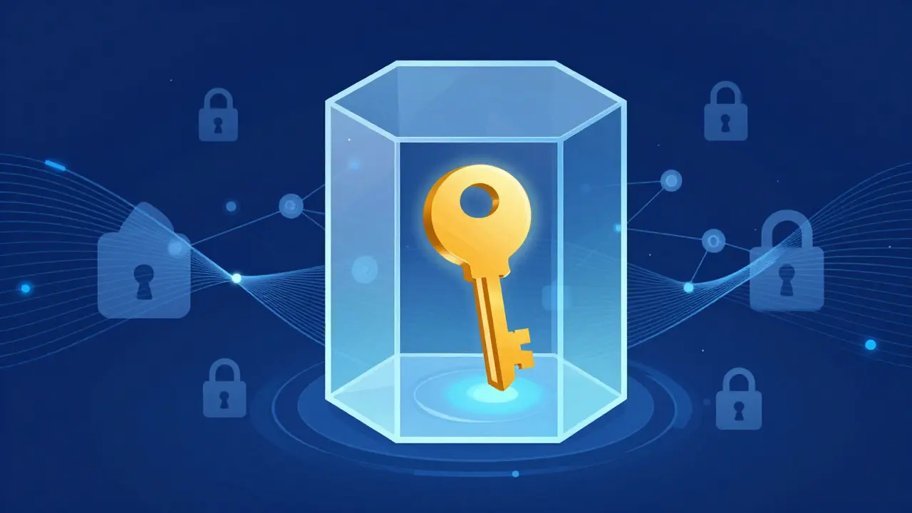 Modern vector illustration of a digital vault with keys and locks