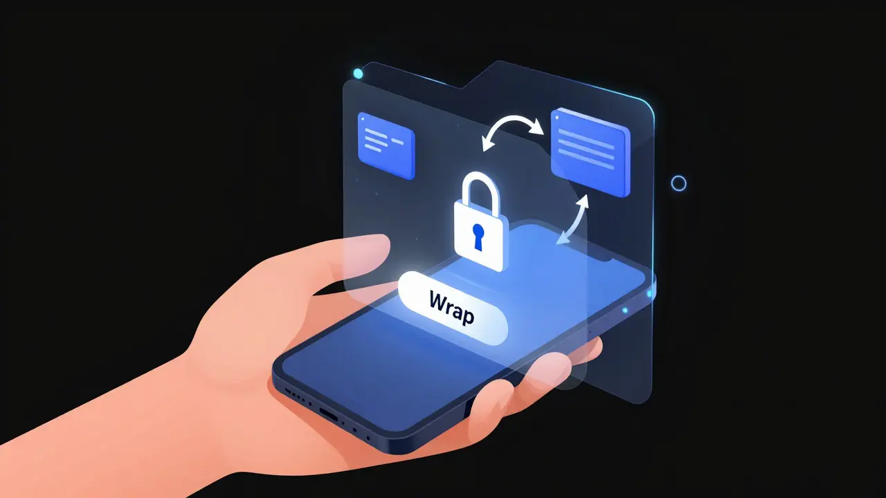 Modern vector illustration of secure token wrapping via mobile interface