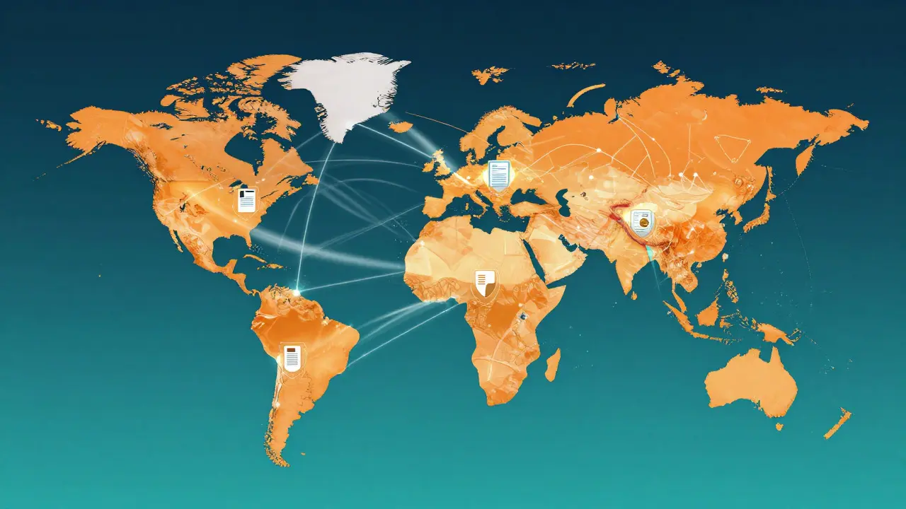 Stylized globe showing international data connections and regulatory links