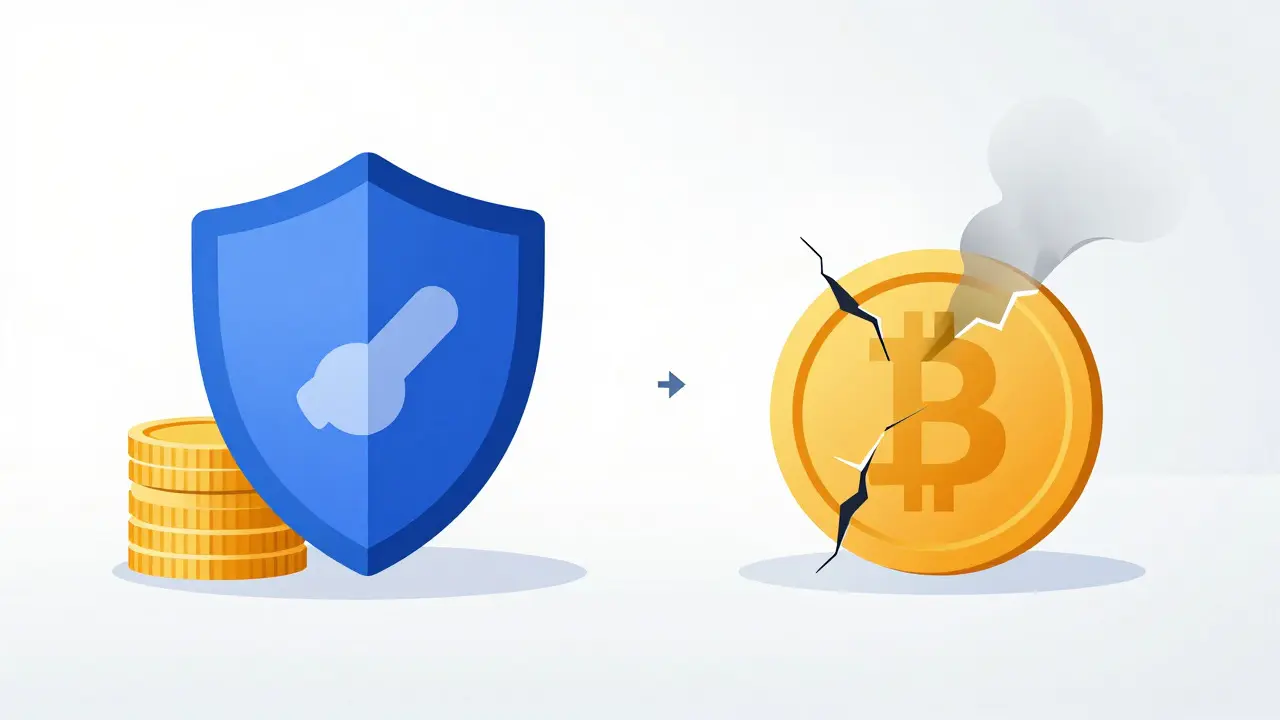 Vector illustration comparing secure stablecoins with faded, unstable digital assets