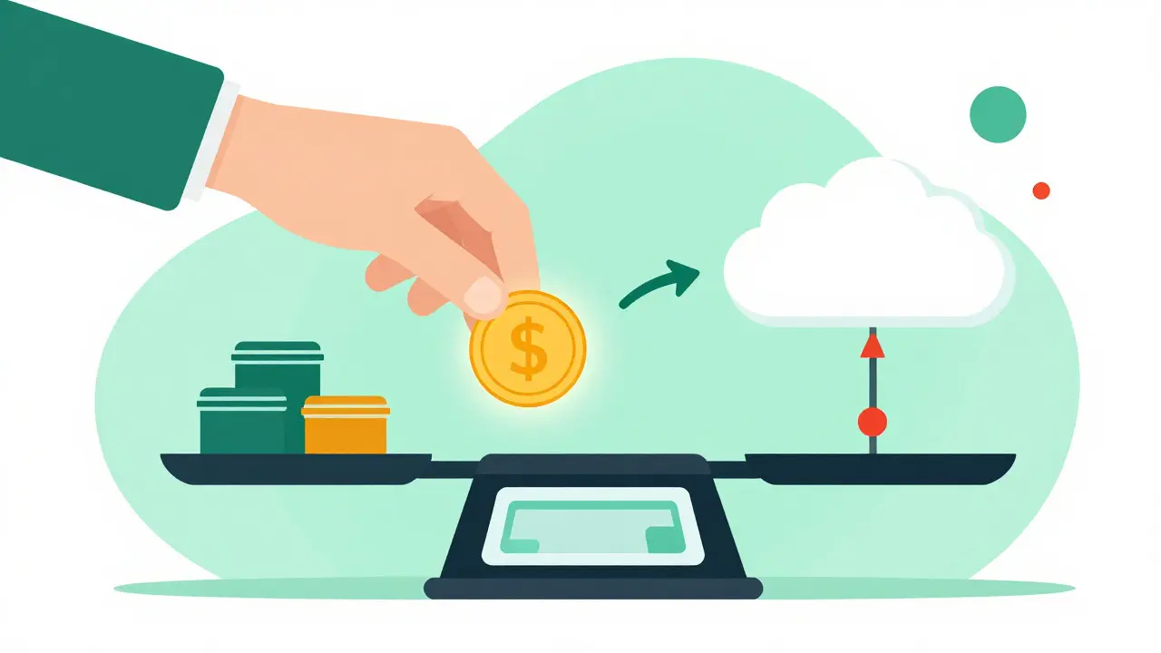 Vector illustration of a hand placing a coin on a scale comparing wallet types