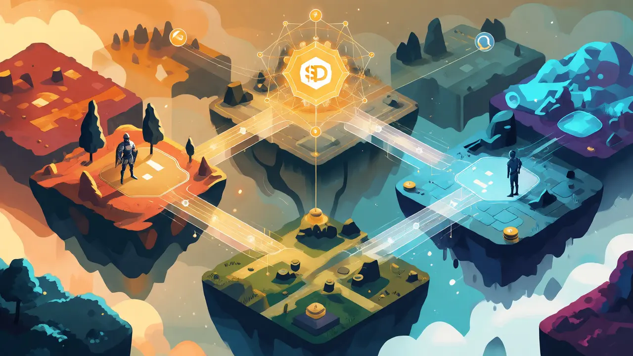 Abstract illustration of interconnected Web3 game worlds