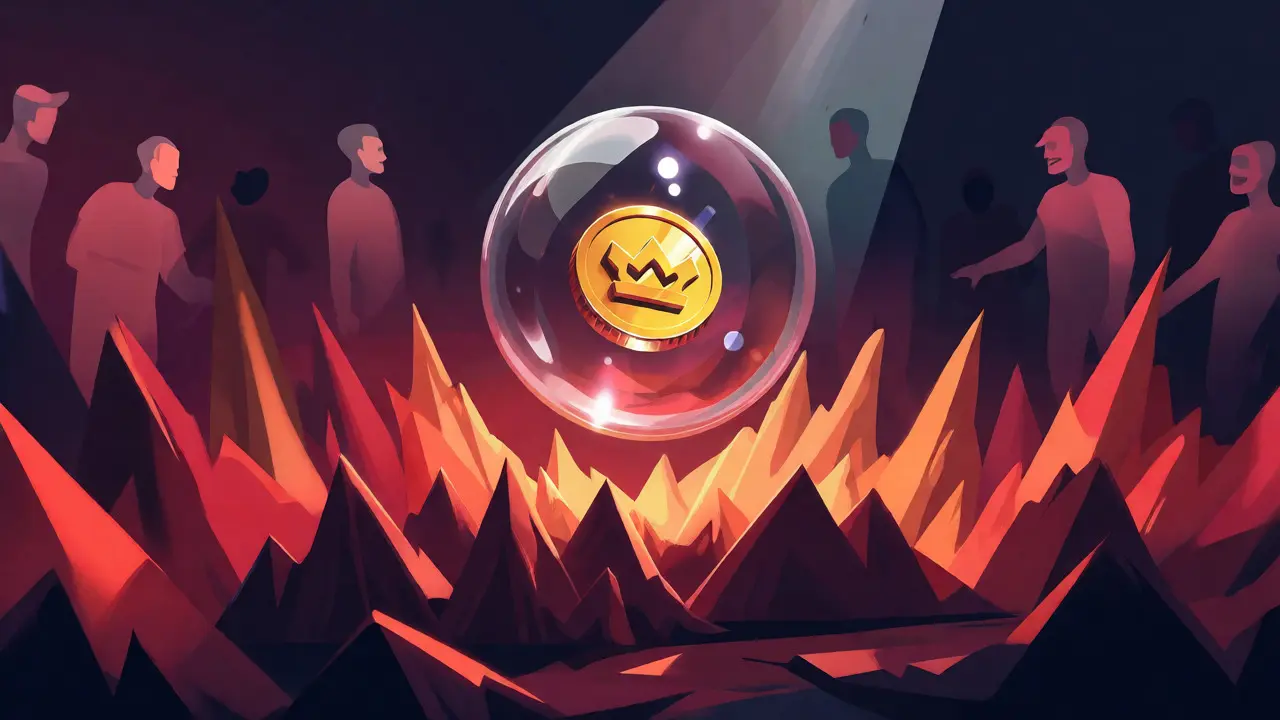 Conceptual vector art of a volatile crypto asset in a fragile bubble