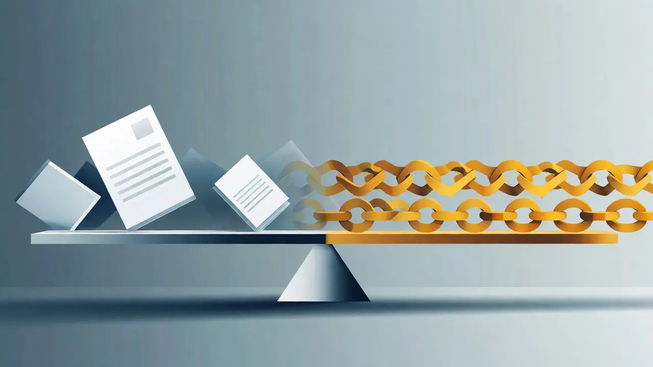 Conceptual vector image merging paper ballots with blockchain technology