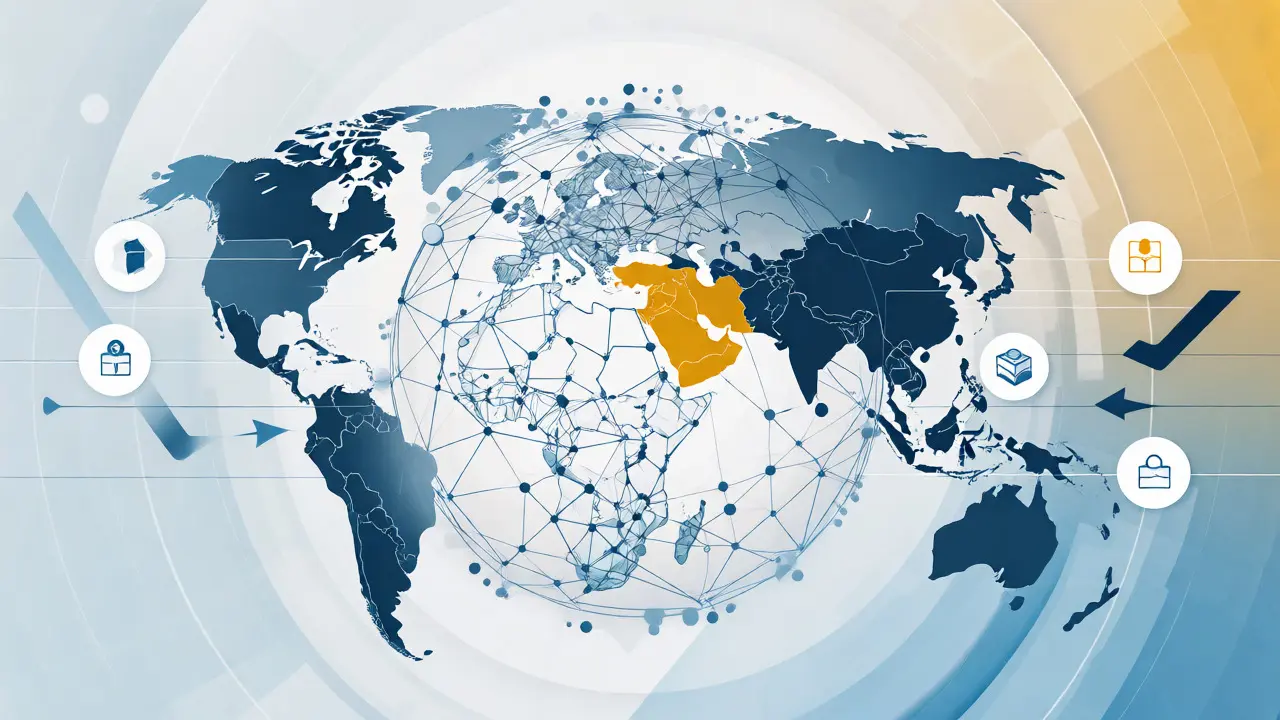 Global map highlighting UAE as crypto hub with data flows