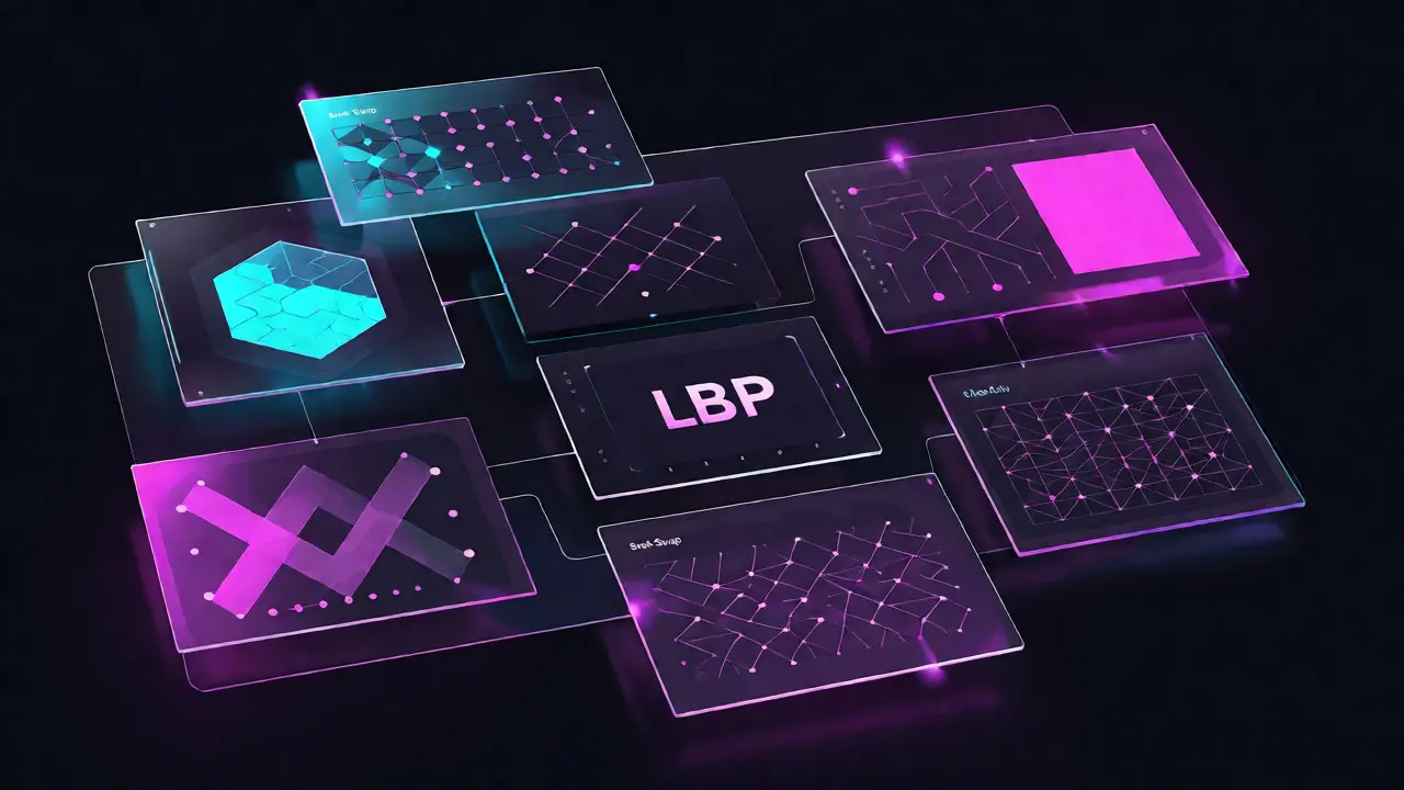Modern vector illustration of modular AMM interfaces with connected geometric panels