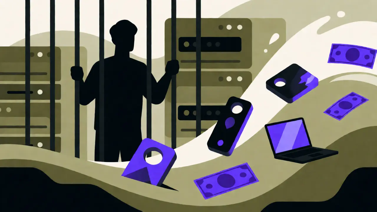 Silhouette behind block-bars with assets being seized in vector art