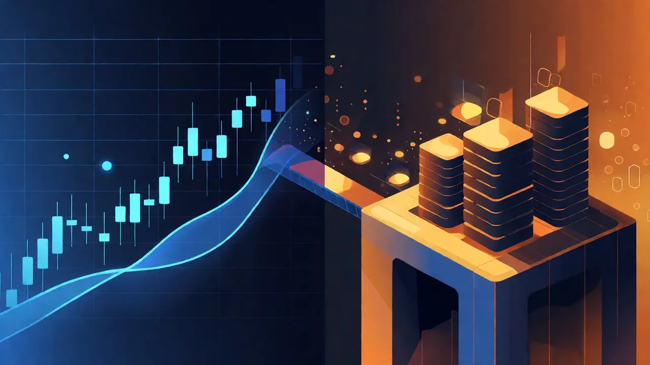 Split view of perpetual trading and lending protocols in vector style