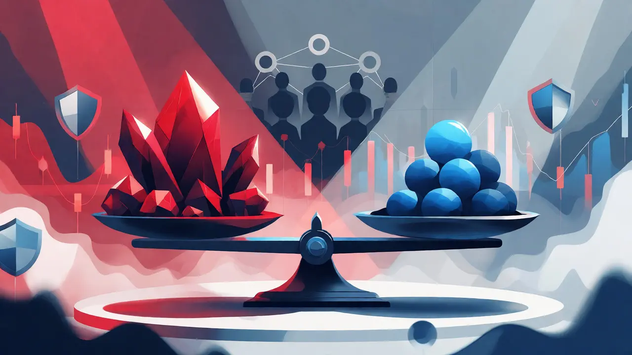 Vector graphic balancing crypto gaming risks against strategic investment