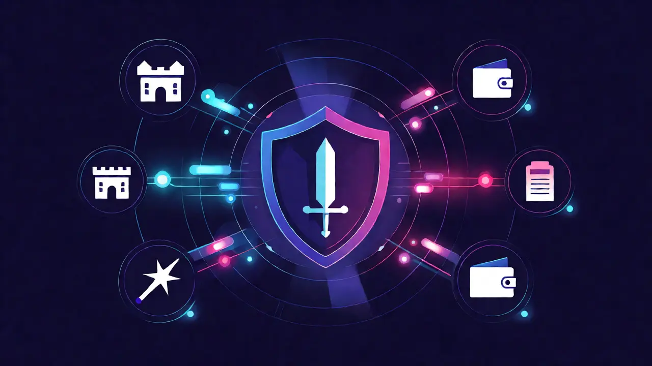 Abstract vector graphic showing blockchain token economy connections